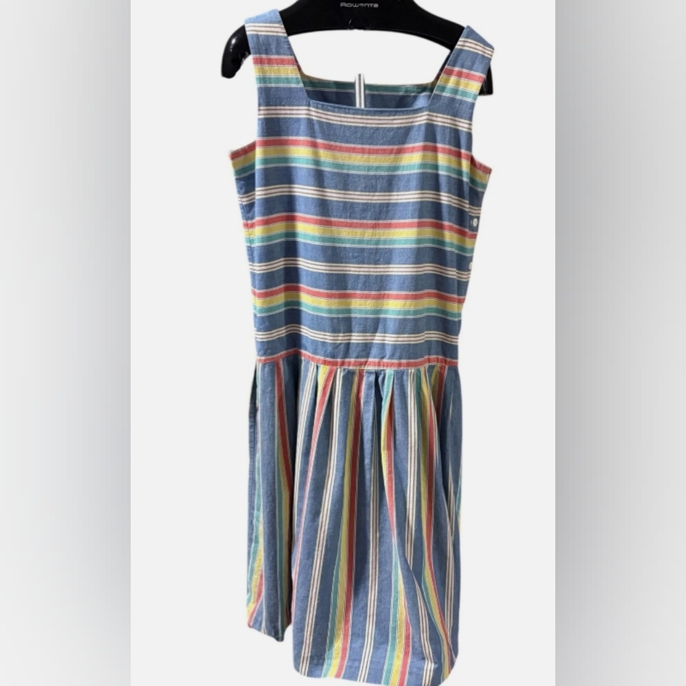 Womens Vintage Kay Windsor Union Made USA Striped Multicolor Dress Cottage core